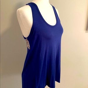 Lace-detailed Blue Racerback Tunic Tank